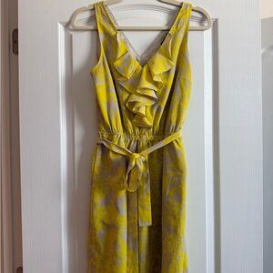 Express Yellow and Gray Ruffle Midi Dress